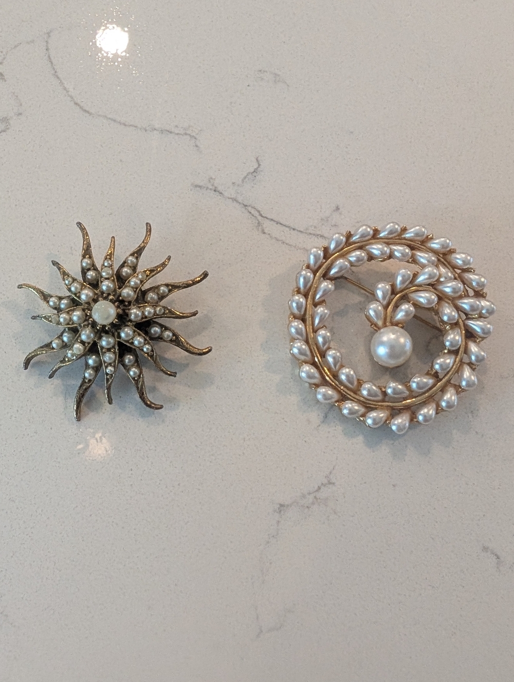 Set Of Two Vintage Faux Pearl Vintage Brooches